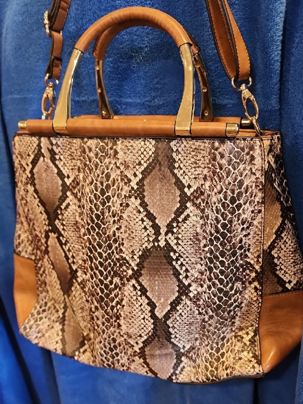 Kate Landry Snake-Print Tote Bag with Tan Accents